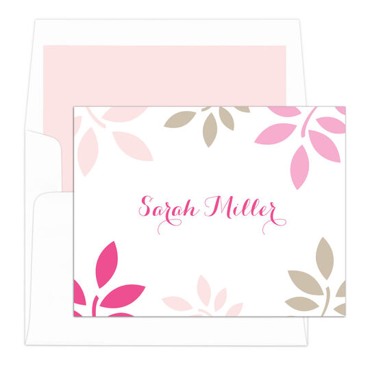 Pink and Tan Botanical Leaves Foldover Note Cards